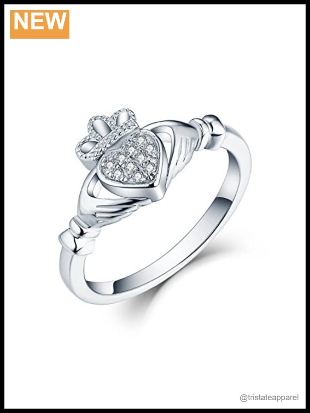 925 Sterling Silver Cubic Zirconia Claddagh Promise Ring